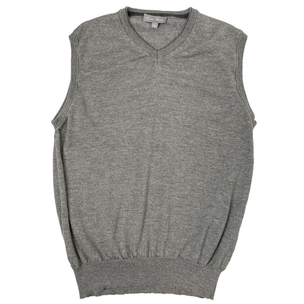 Toscan Men's Firenze 100% Merino Wool Sz Large Gray V-Neck Sweater Vest Thin